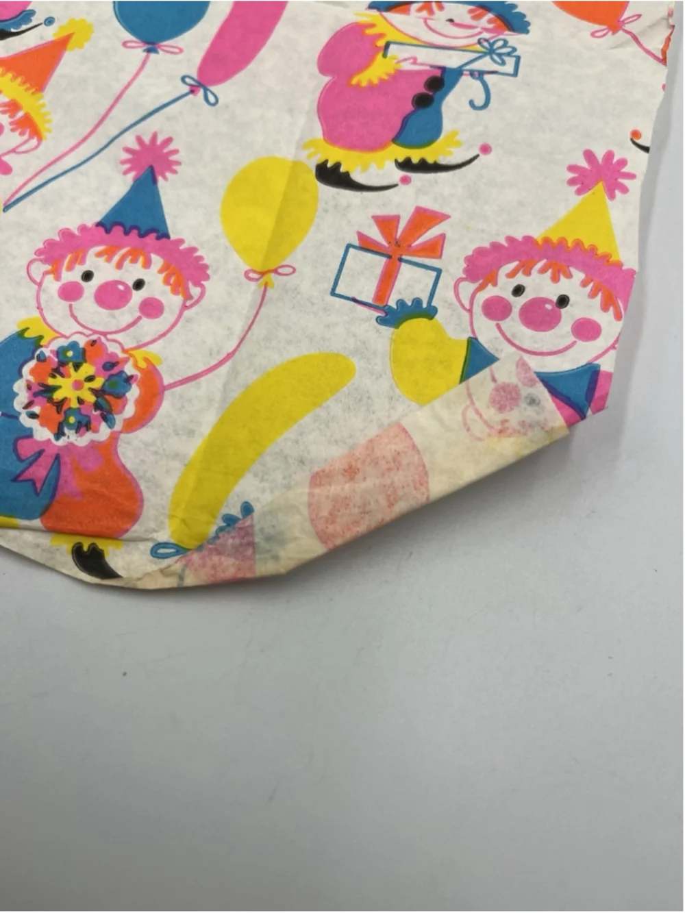 Vintage Tissue Paper 1960s Clowns Birthday 1 Sheet SEE ALL BRIGHT PRINT